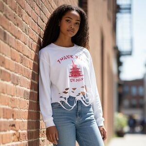 Love J White Long Sleeve Tee with Red Graphic